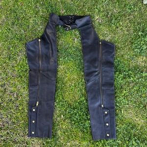 Chrome Gear Leather Chaps Motorcycle Riding Pants Black Size M